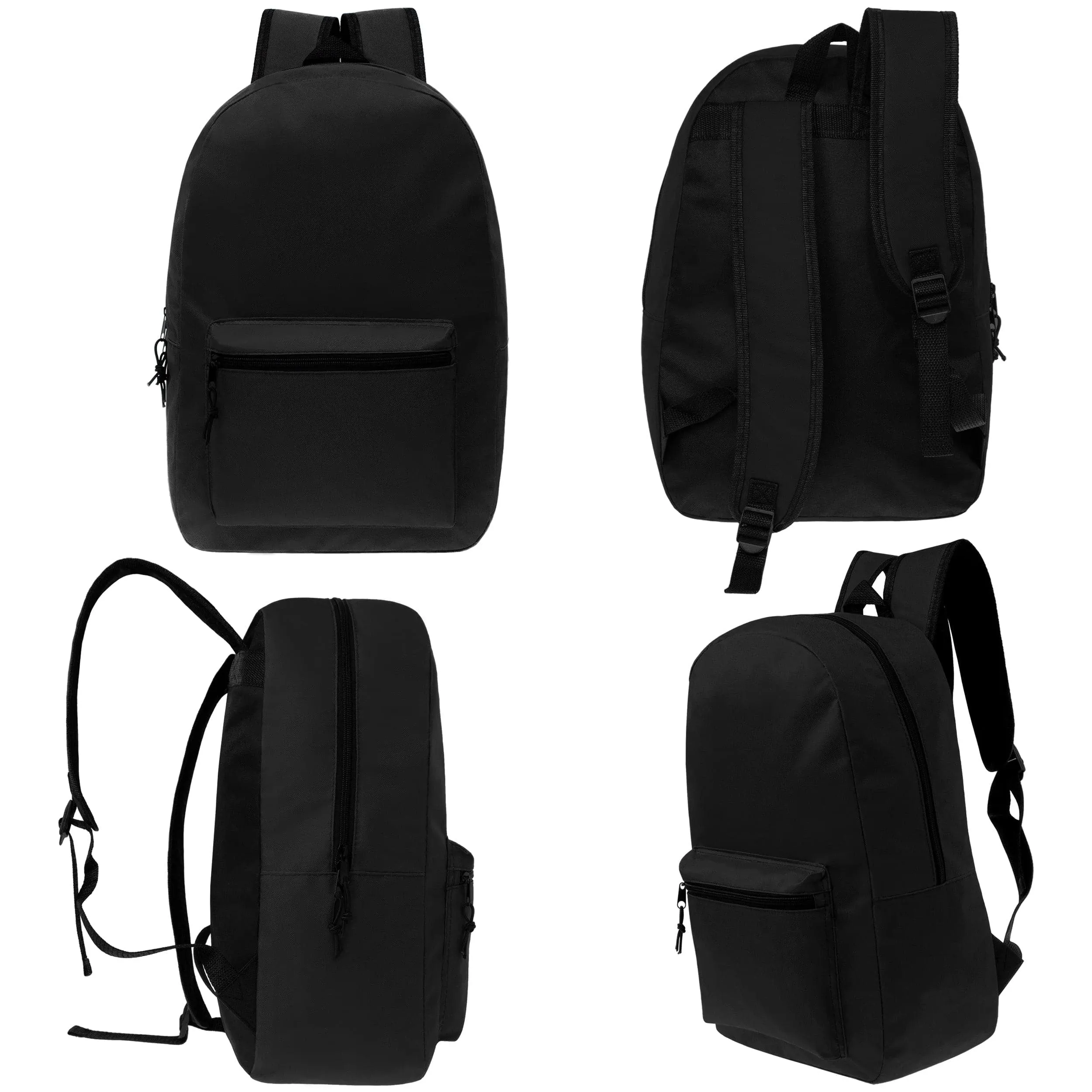 15" Kids Basic Wholesale Backpack in Black - Bulk Case of 24