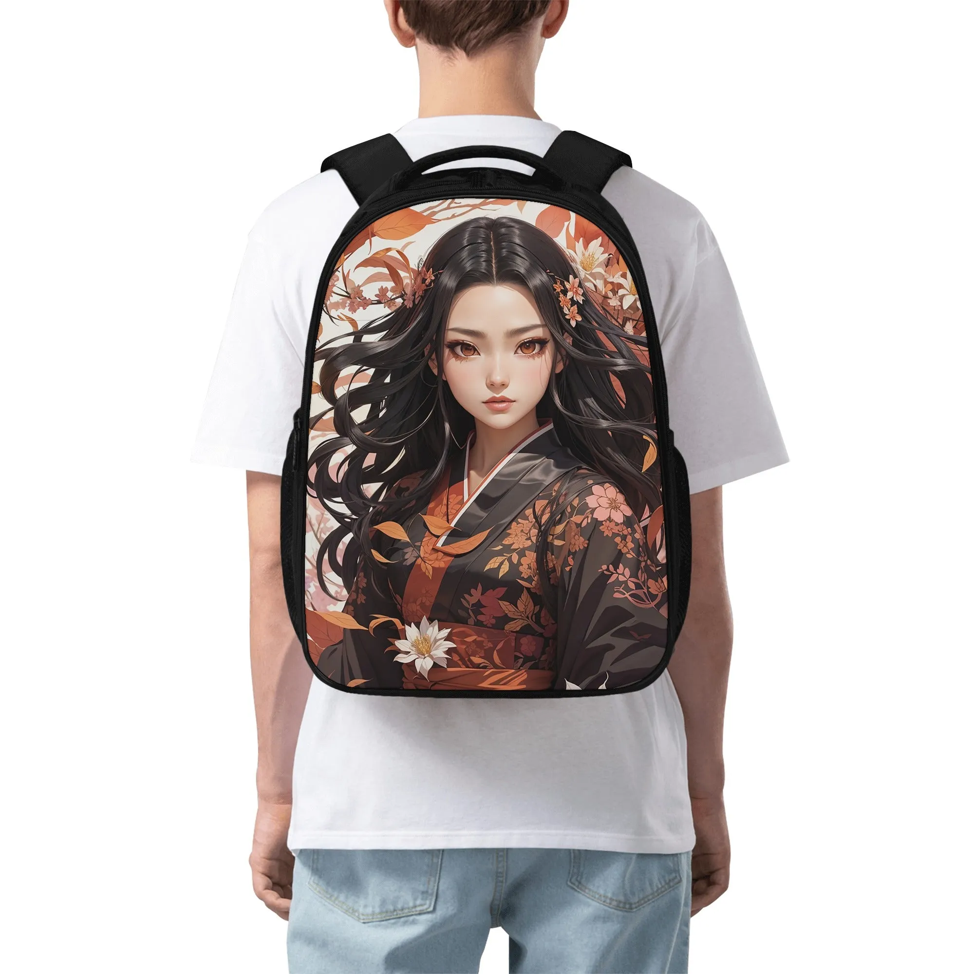 Anime book bag for teenagers of Middle school and High School -Nezuko inspired Demon Slayer Backpacks -16 Inch Dual Compartment