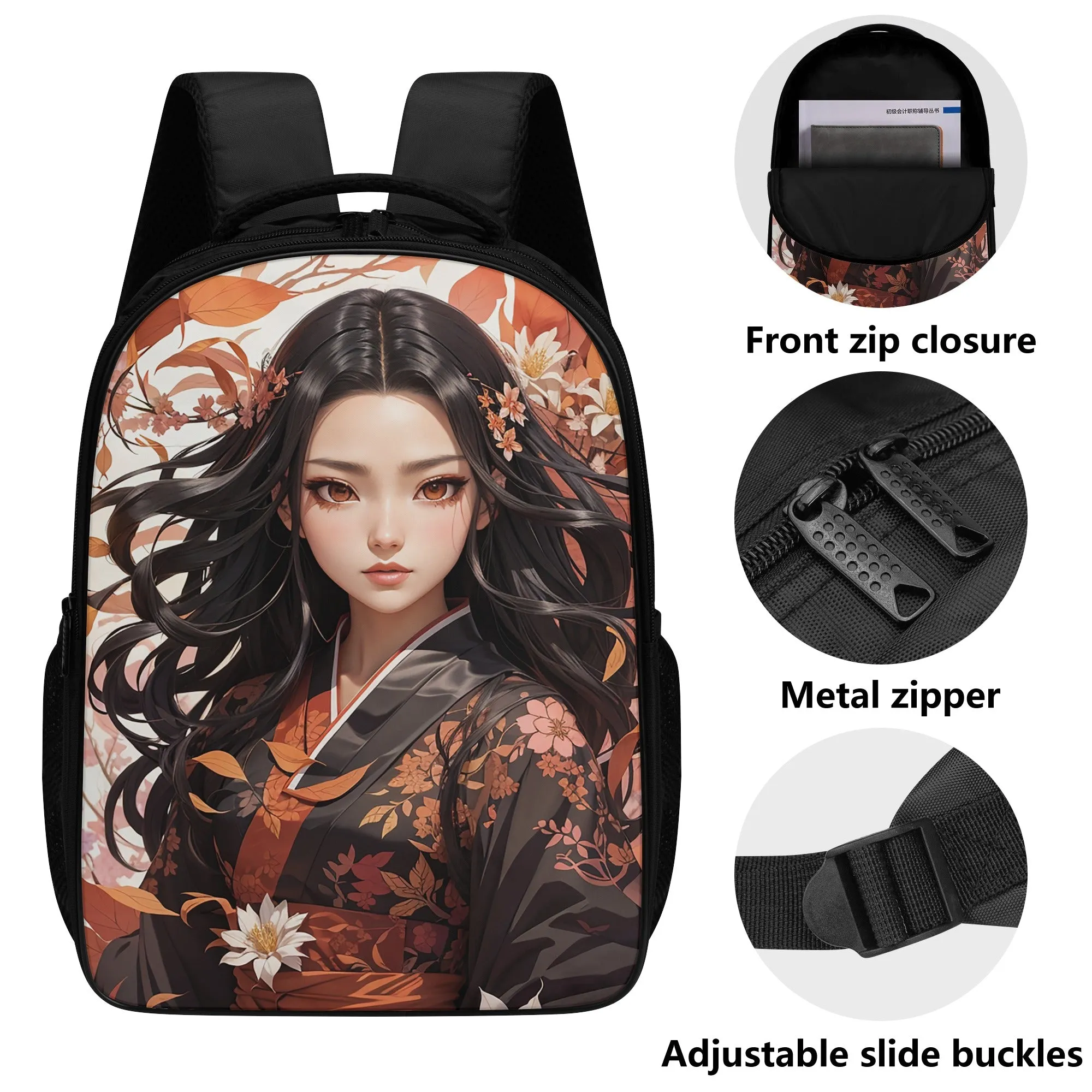 Anime book bag for teenagers of Middle school and High School -Nezuko inspired Demon Slayer Backpacks -16 Inch Dual Compartment