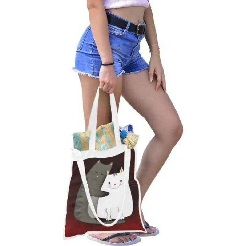 Canvas Tote Bag Cute Cat - Gifts For Cat Lovers