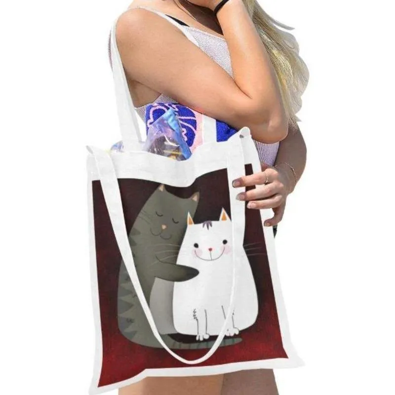 Canvas Tote Bag Cute Cat - Gifts For Cat Lovers