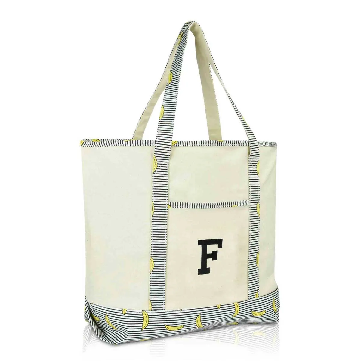 Dalix Initial Tote Bag Personalized Monogram Zippered Top Letter - F