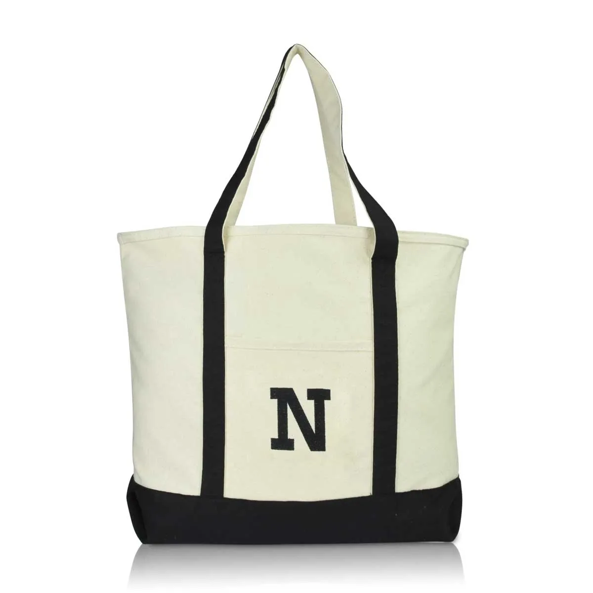 Dalix Initial Tote Bag Personalized Monogram Zippered Top Letter - N