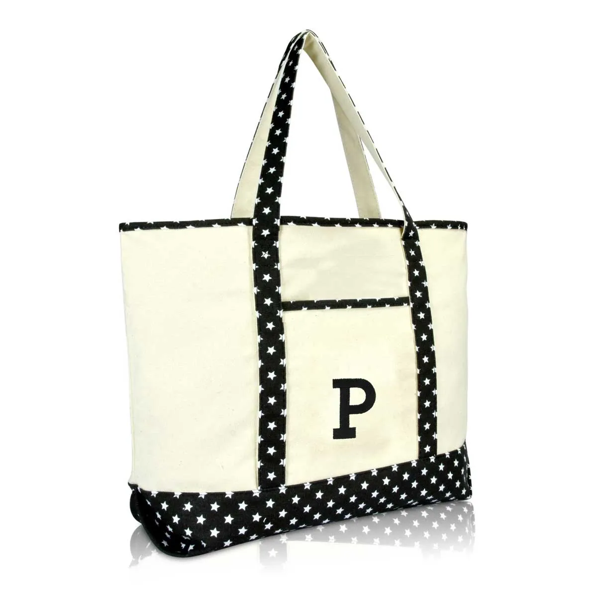 Dalix Initial Tote Bag Personalized Monogram Zippered Top Letter - P