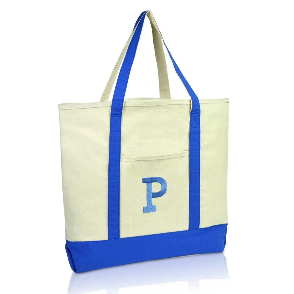 Dalix Initial Tote Bag Personalized Monogram Zippered Top Letter - P