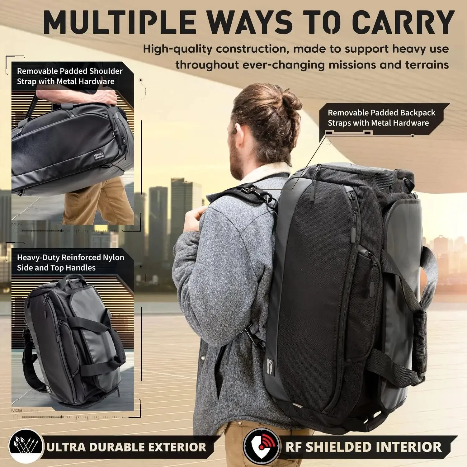 Disconnect Faraday Duffel Bag   4 Detachable Faraday Pockets // Military-Grade RF Shielding