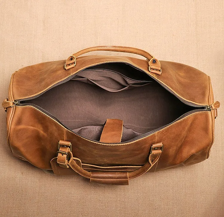 Full Grain Leather Duffle Bag with shoe Compartment Duffle Bag With Trolley Sleeve