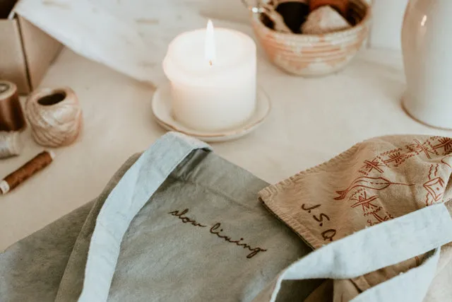 Hand embroidered, plant dyed tote bag