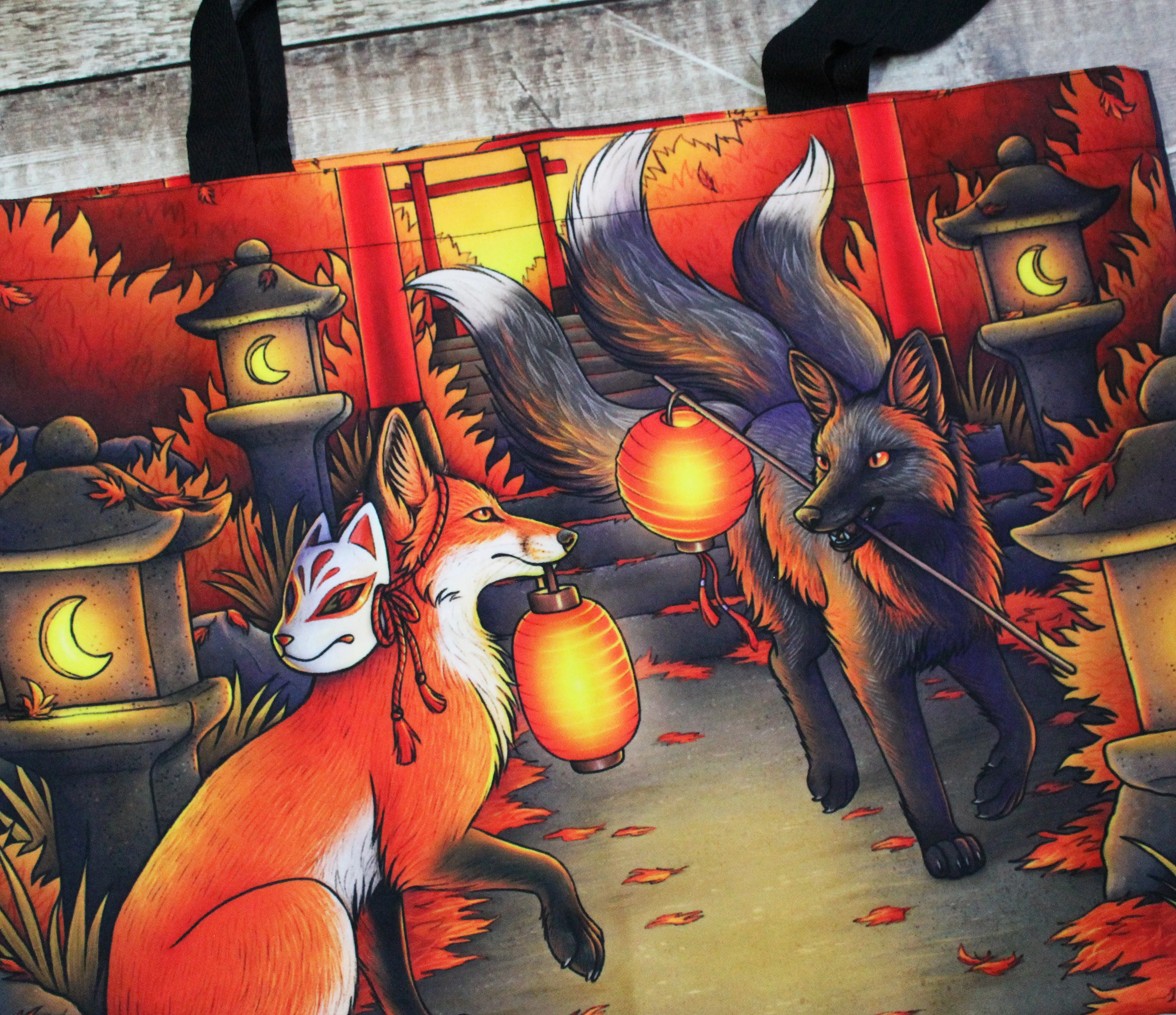 Kitsunes at the Kōyō Matsuri Large Tote Bag