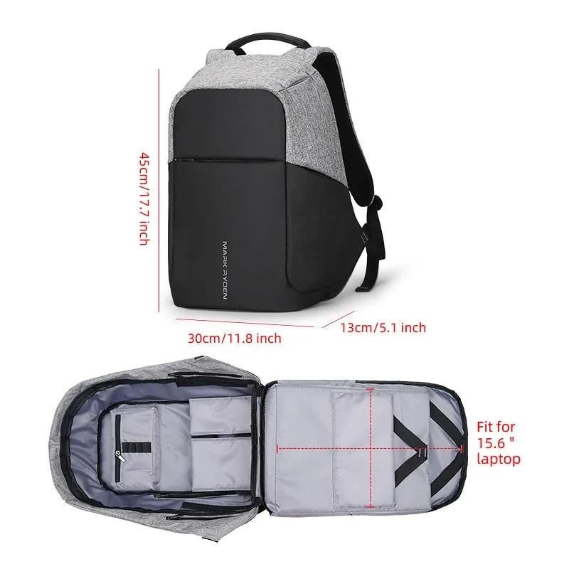 Laptop Backpack with Hidden Pocket 15inch for Men USB Charging Port Travel Backpack