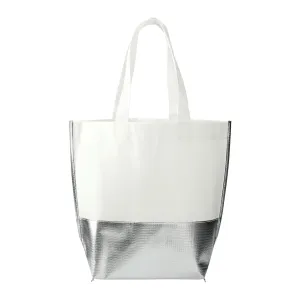 Large Laminated Metallic Bottom Tote - White/Silver