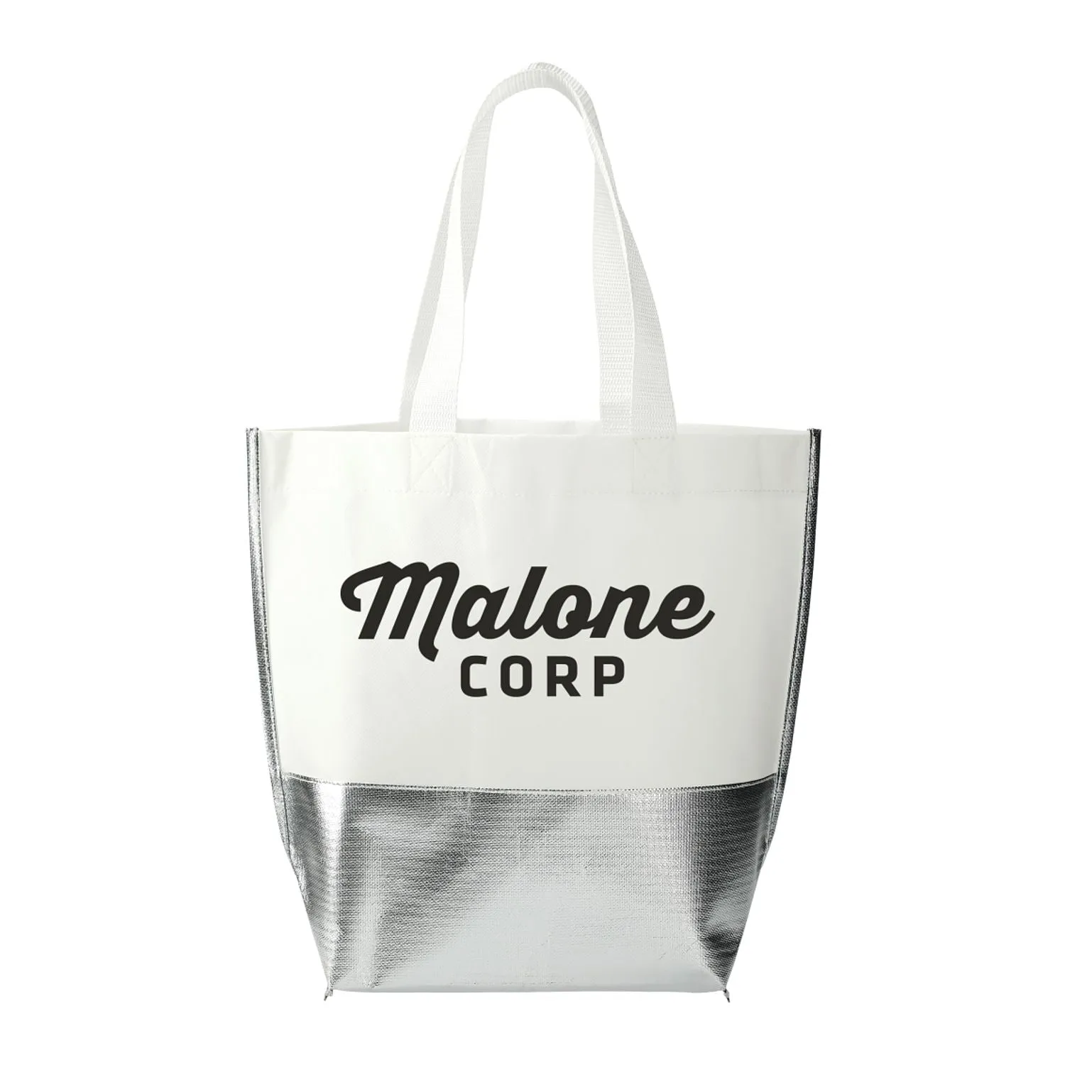 Large Laminated Metallic Bottom Tote - White/Silver