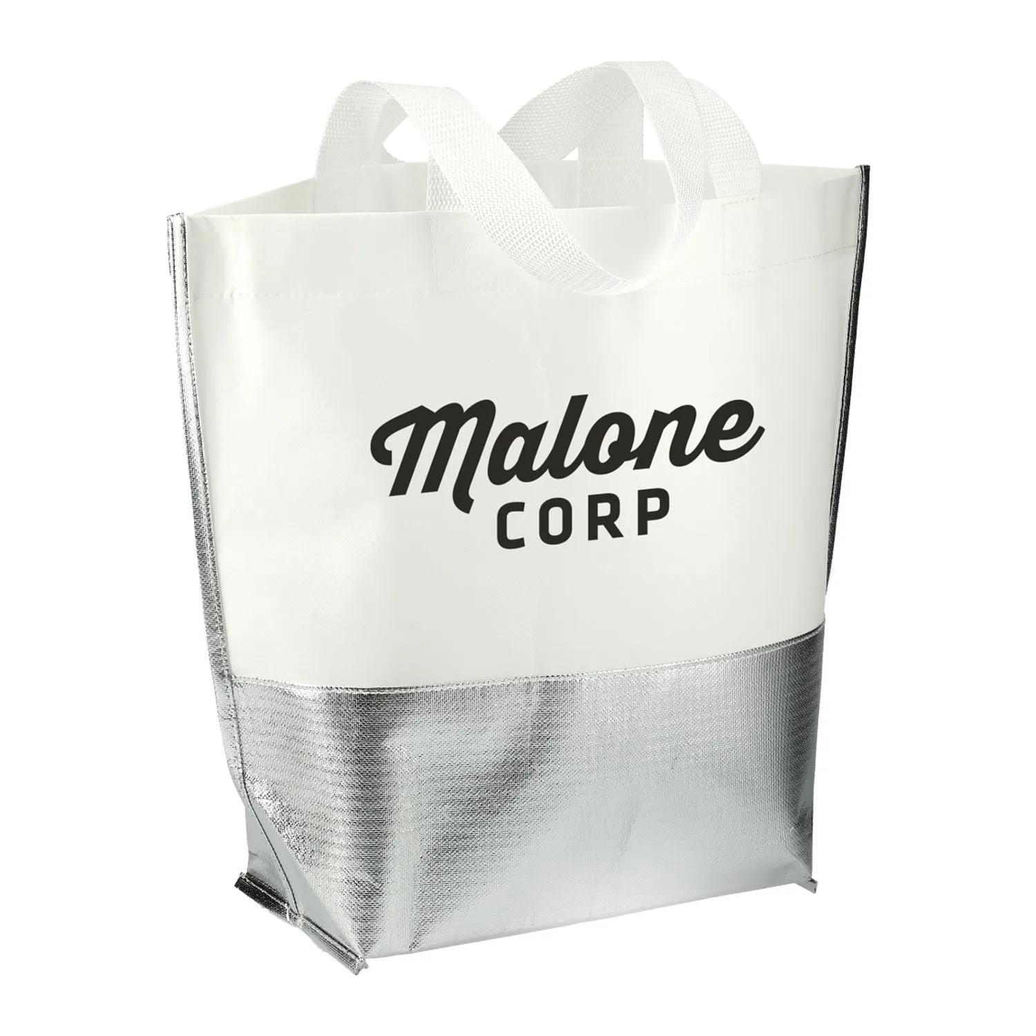 Large Laminated Metallic Bottom Tote - White/Silver