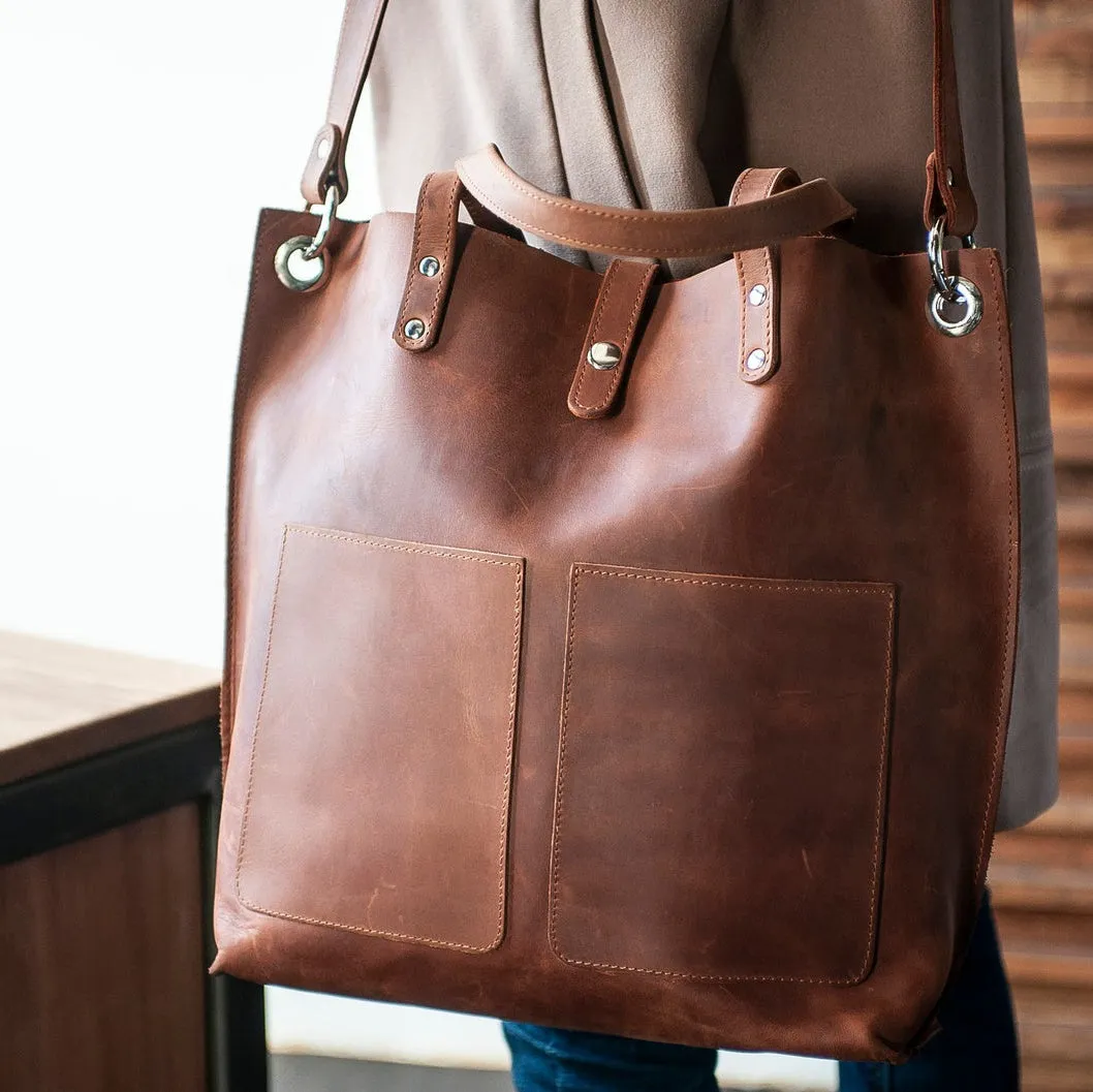 Large Leather Bag,Brown Leather Tote Bag,Teacher Bag With Two Pocket ,Leather Tote Women,Laptop Bag Women,Everyday Bag,Leather Work Bag