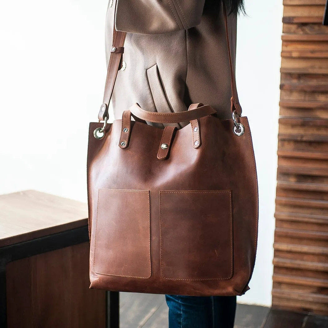 Large Leather Bag,Brown Leather Tote Bag,Teacher Bag With Two Pocket ,Leather Tote Women,Laptop Bag Women,Everyday Bag,Leather Work Bag