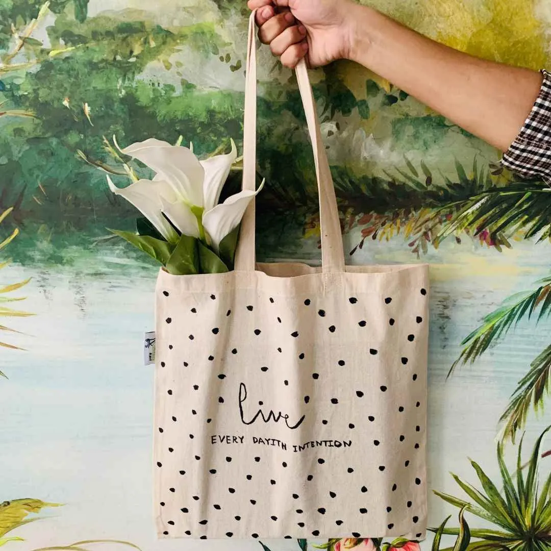 Live everyday with intention -Hand-painted Tote Bag