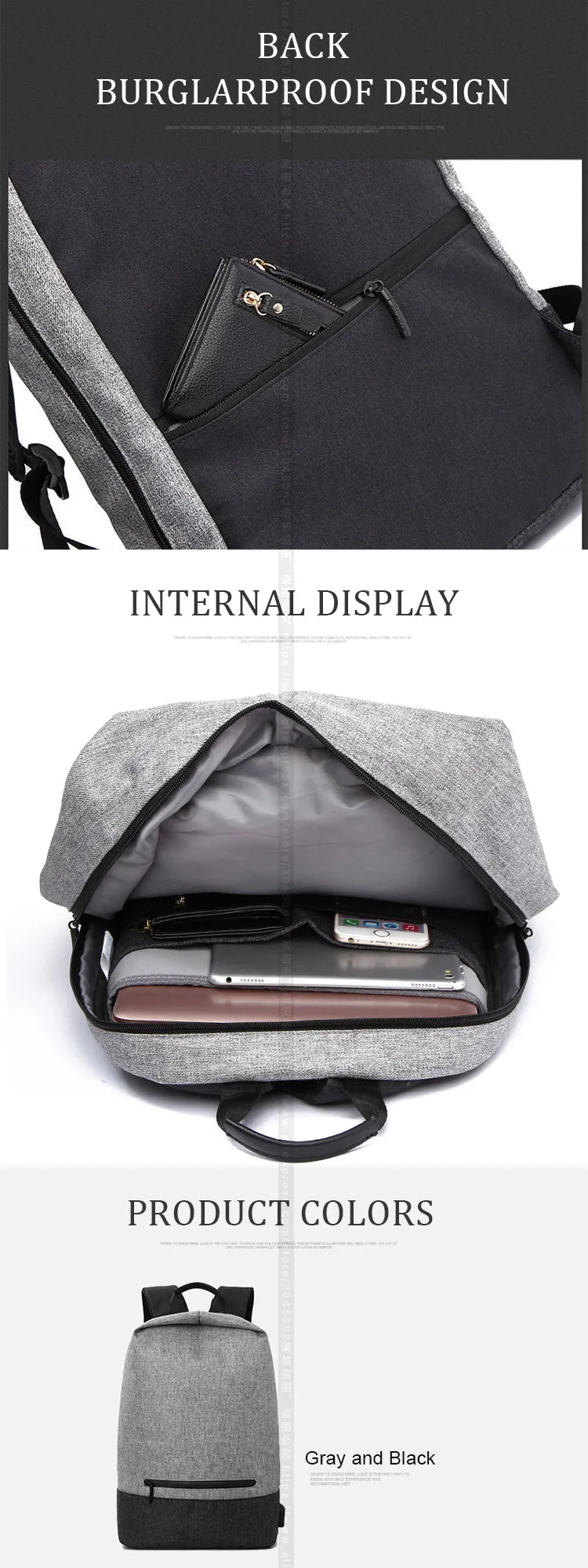 Men's Waterproof Casual Backpack with USB Charging