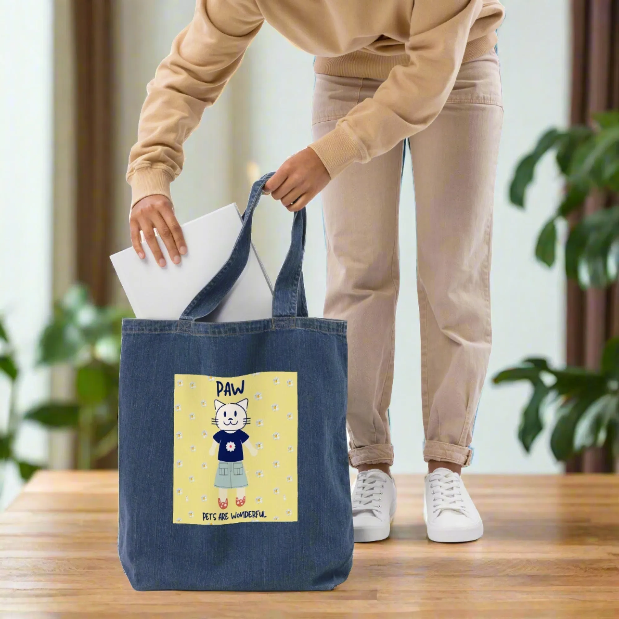 PAW, Cat themed organic denim tote bag