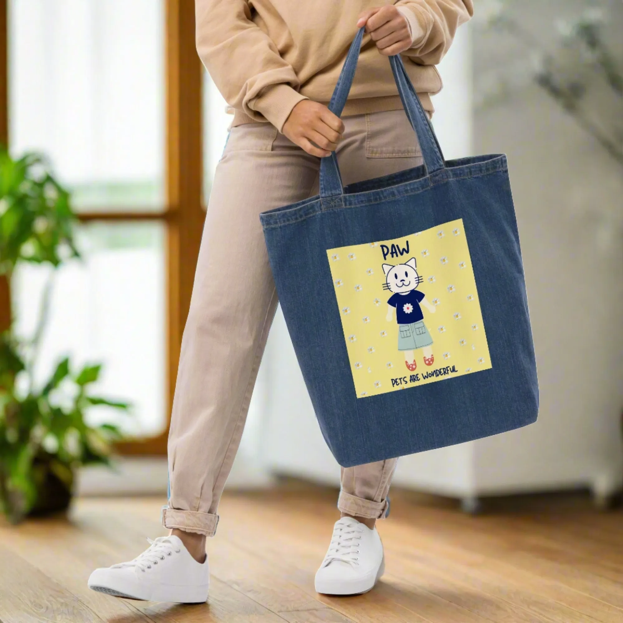 PAW, Cat themed organic denim tote bag