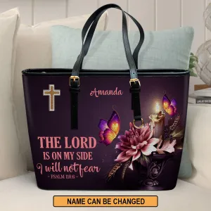 Personalized Large Leather Tote Bag The Lord Is On My Side - Spiritual Gifts For Christian Women