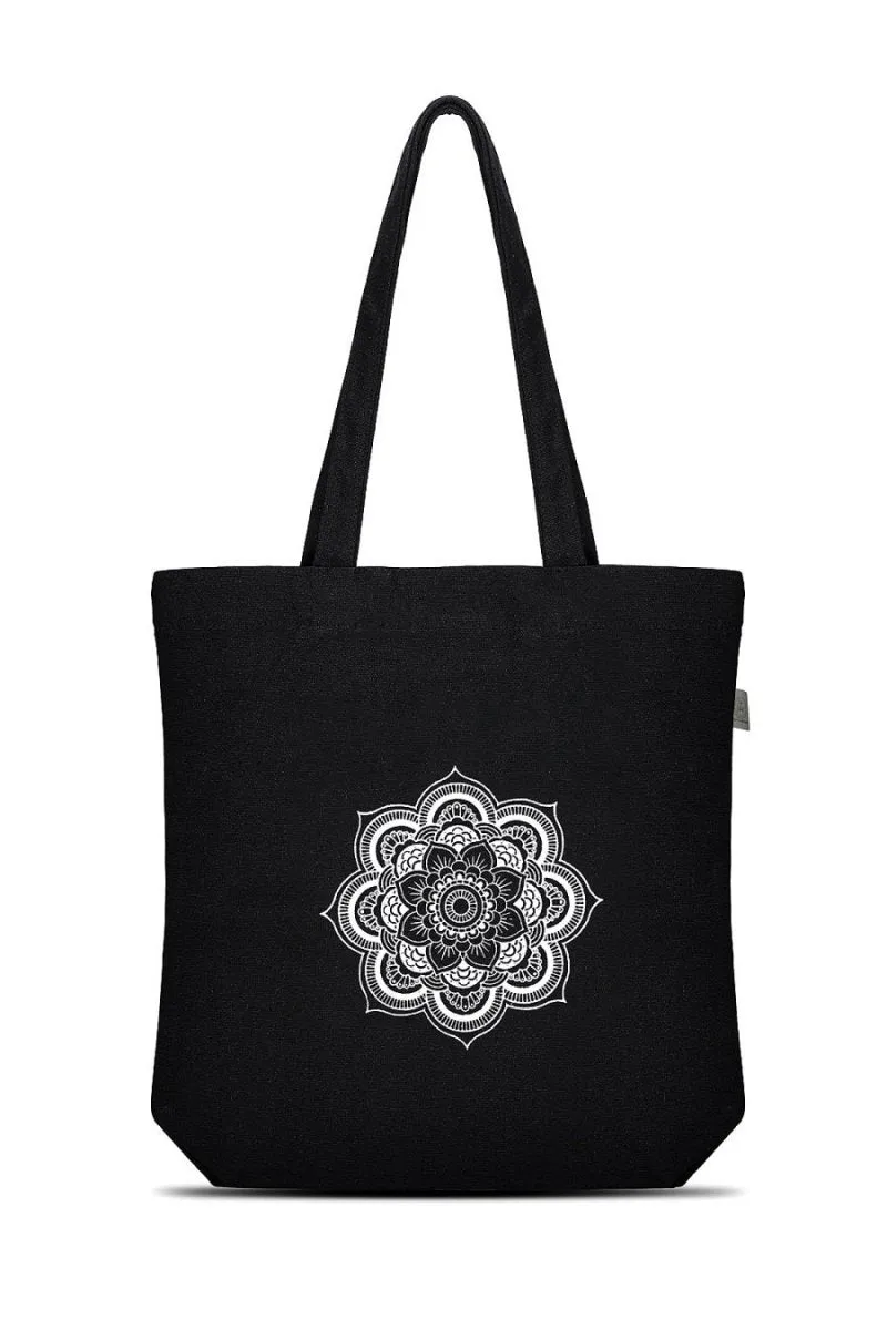 Premium Cotton Canvas Tote Bag- Mandala Black