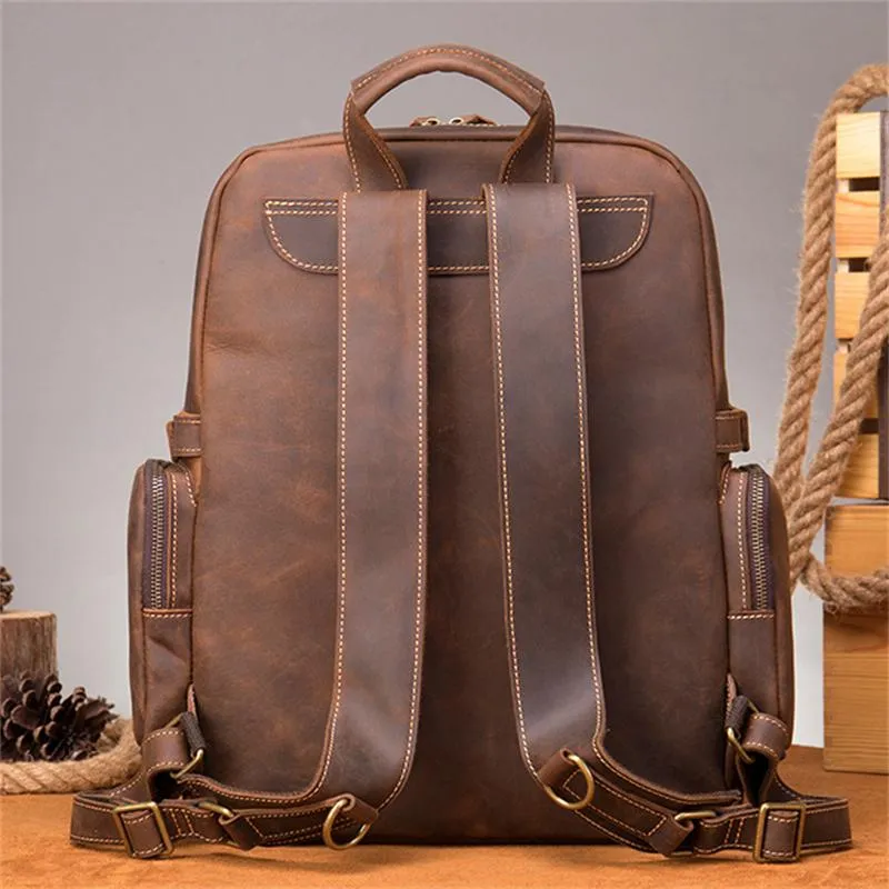 Retro Leather Large-Capacity Computer Bag Adjustable Shoulder Strap Design Travel Backpack