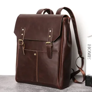 Vinatage PU Leather Backpack Casual Shoulder Bag Large Capacity Brown School Backpack